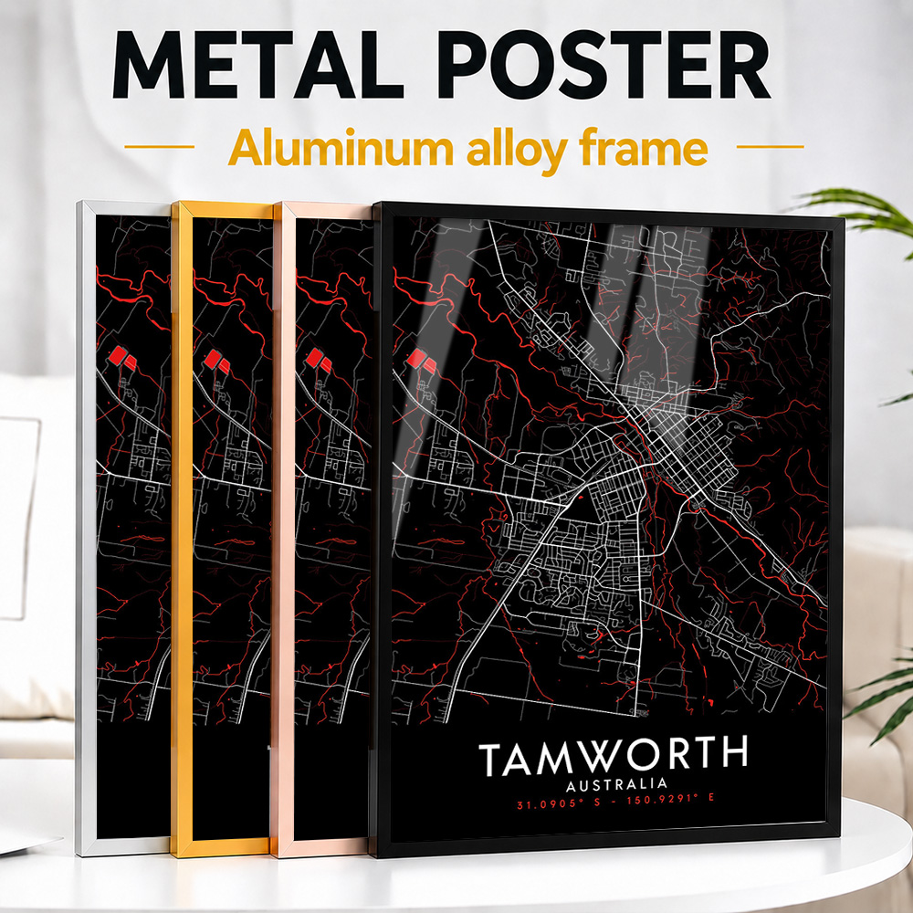 Custom Map Poster - Mapa de Tamworth em tons escuros,